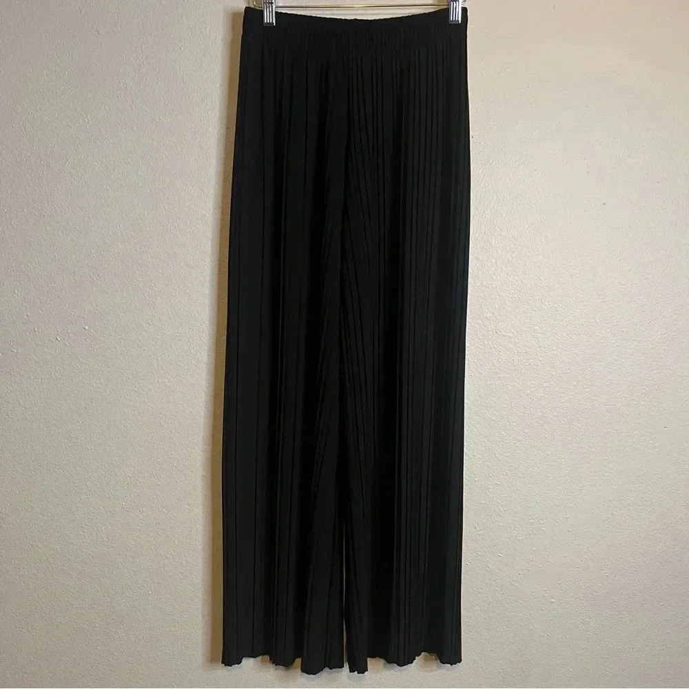 Women's One Size Pleated Elastic Waist Wide Leg Casual Long Pants - Picture 4 of 6